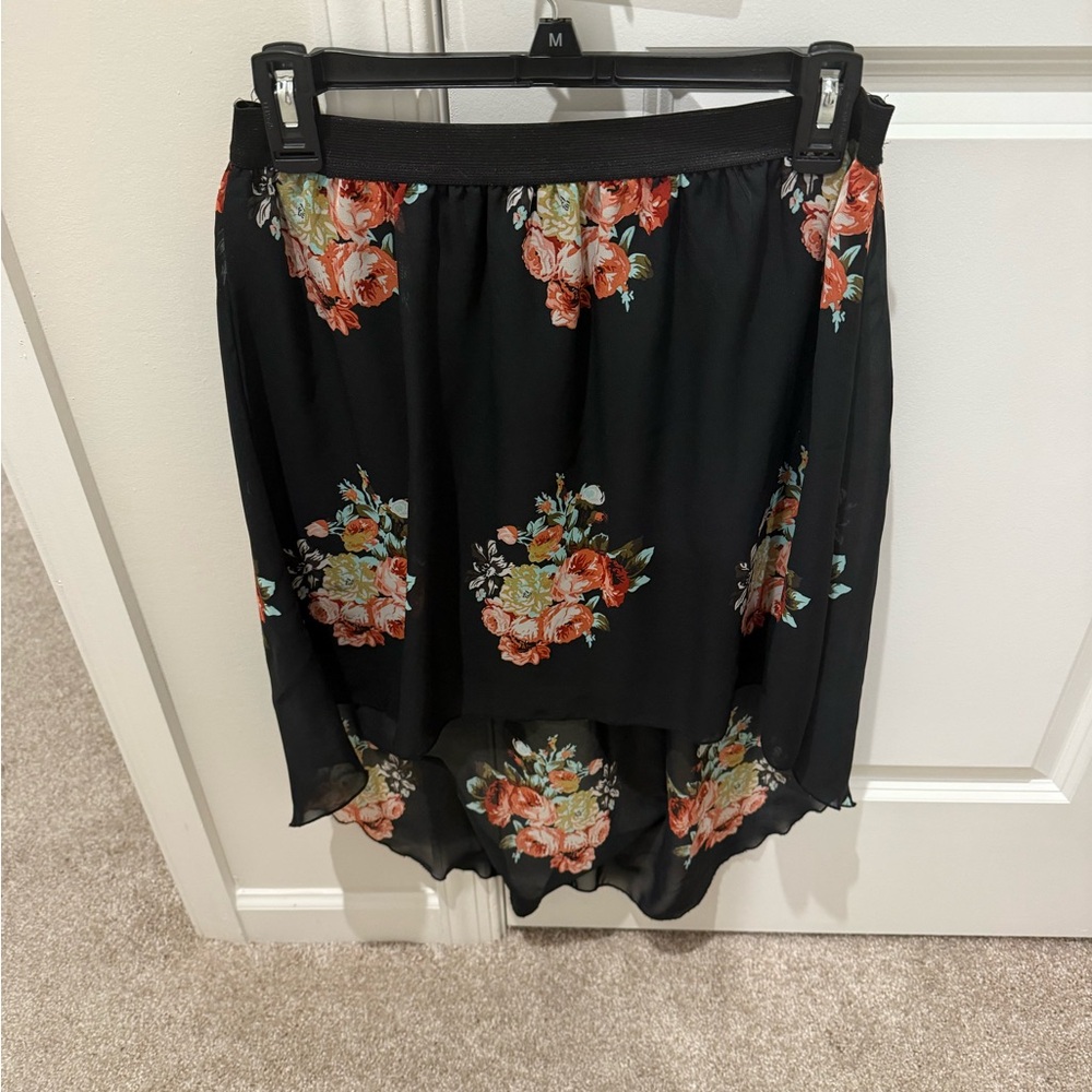 Rue21 Black High-Low Skirt with Orange Floral Print